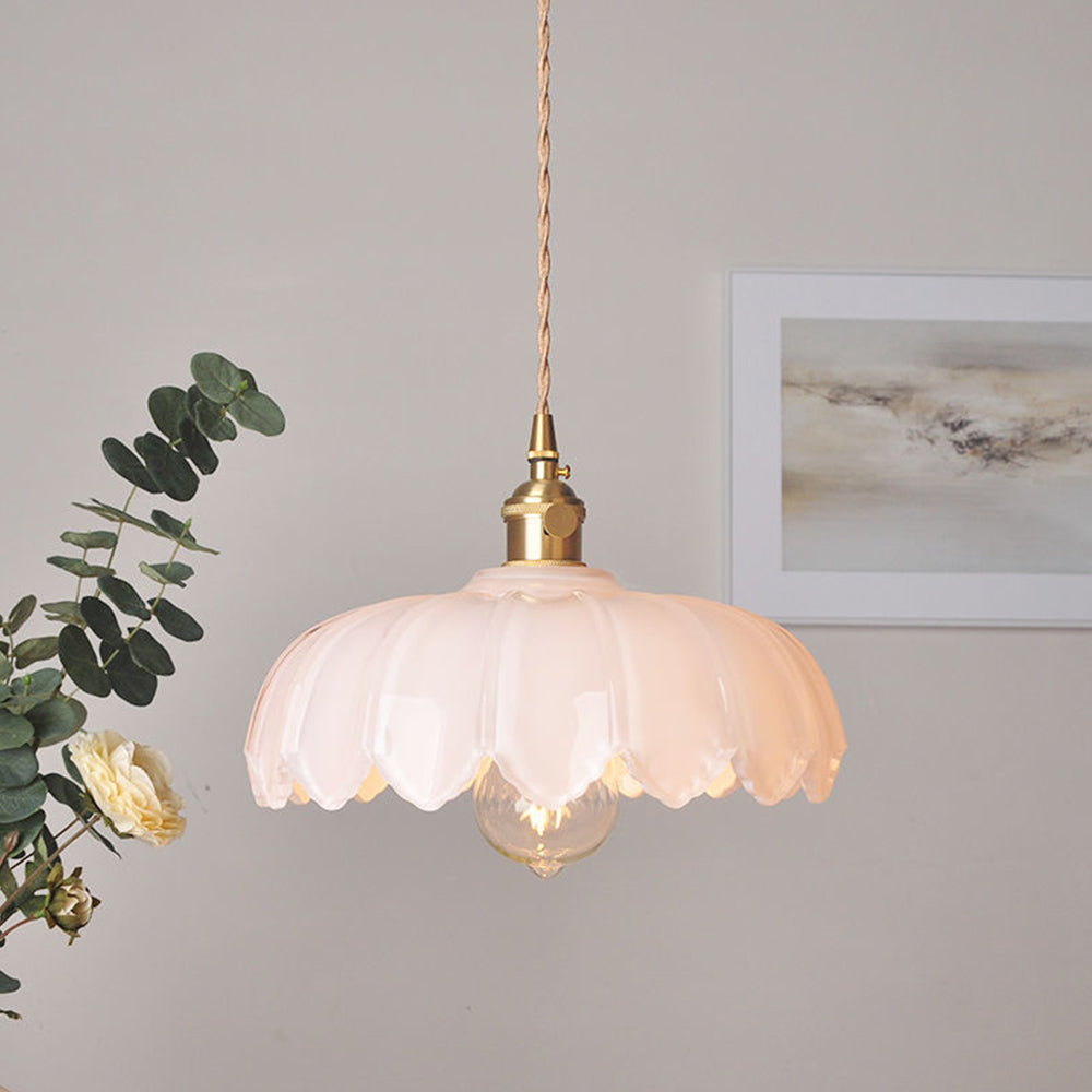Hanglamp Glas Vintage Bloem Groen Koper 25cm Pendellamp Retro Woonkamer Eetkamer Romantisch