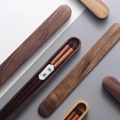 Eetstokjes Zwart Walnout Hout Handgemaakt Japan Decoratief Touw Houten Geschenkdoos