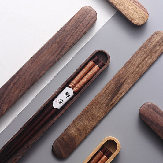 Eetstokjes Zwart Walnout Hout Handgemaakt Japan Decoratief Touw Houten Geschenkdoos