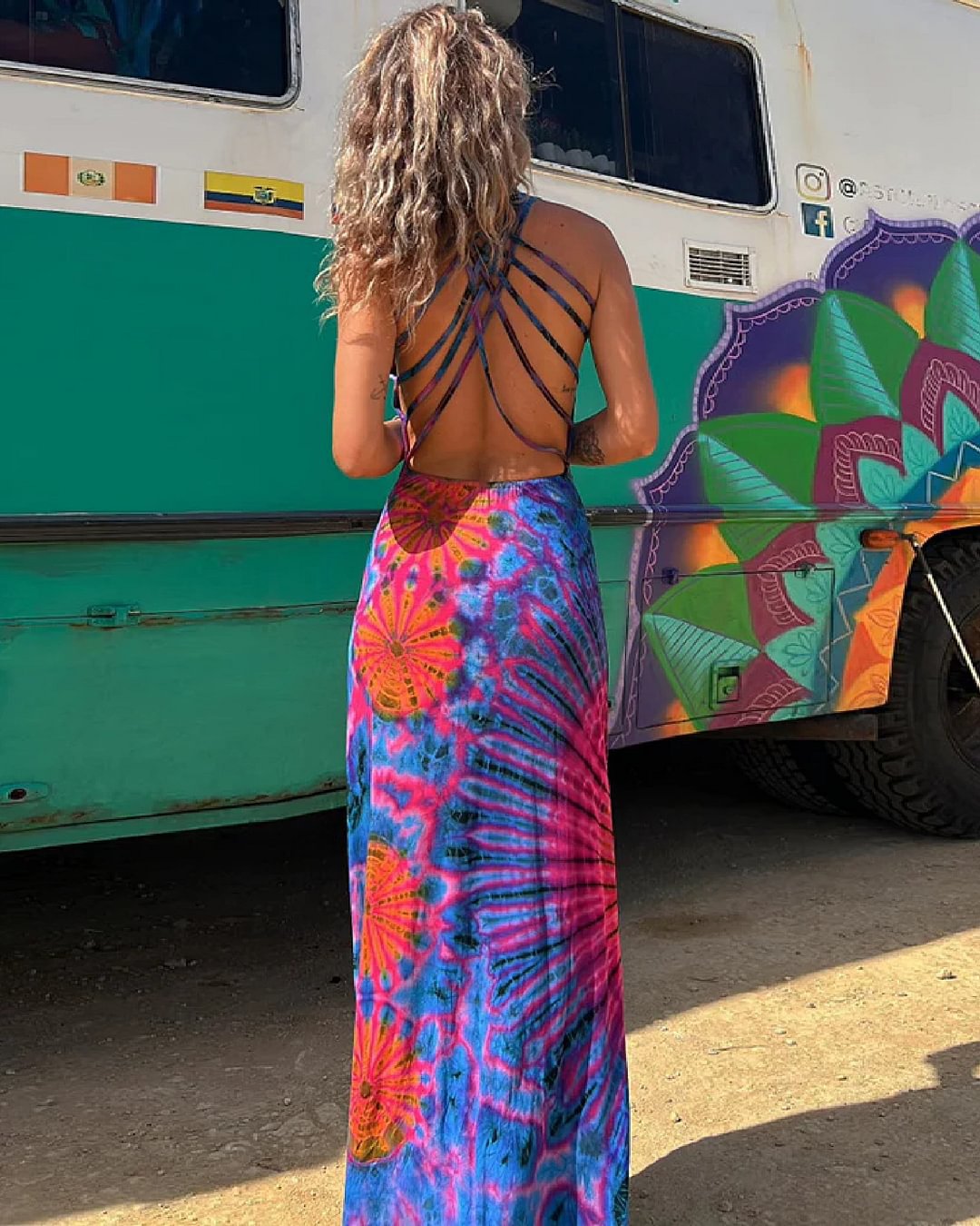 Vrouwelijke Zomerjurk Maxi met Kant en Tie-Dye Print