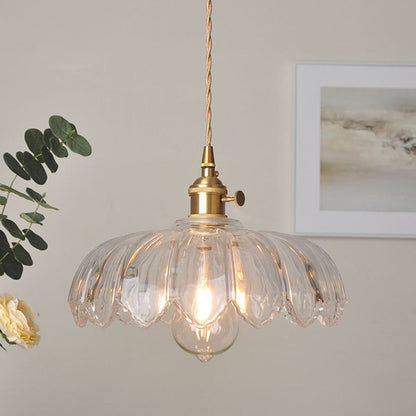 Hanglamp Glas Vintage Bloem Groen Koper 25cm Pendellamp Retro Woonkamer Eetkamer Romantisch
