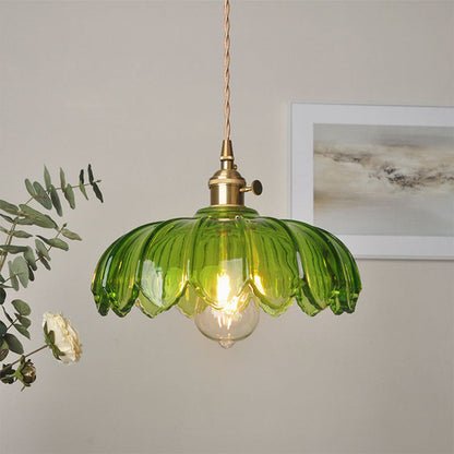 Hanglamp Glas Vintage Bloem Groen Koper 25cm Pendellamp Retro Woonkamer Eetkamer Romantisch
