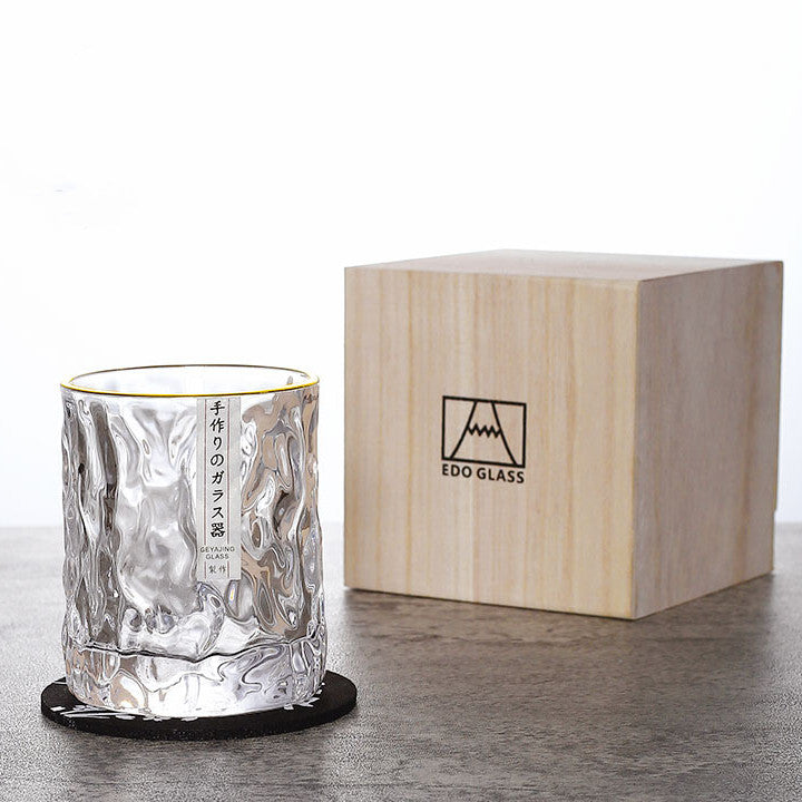 Whiskeyglas Edo Kiriko Glacier Japans Handgesneden Kristal Houten Geschenkdoos