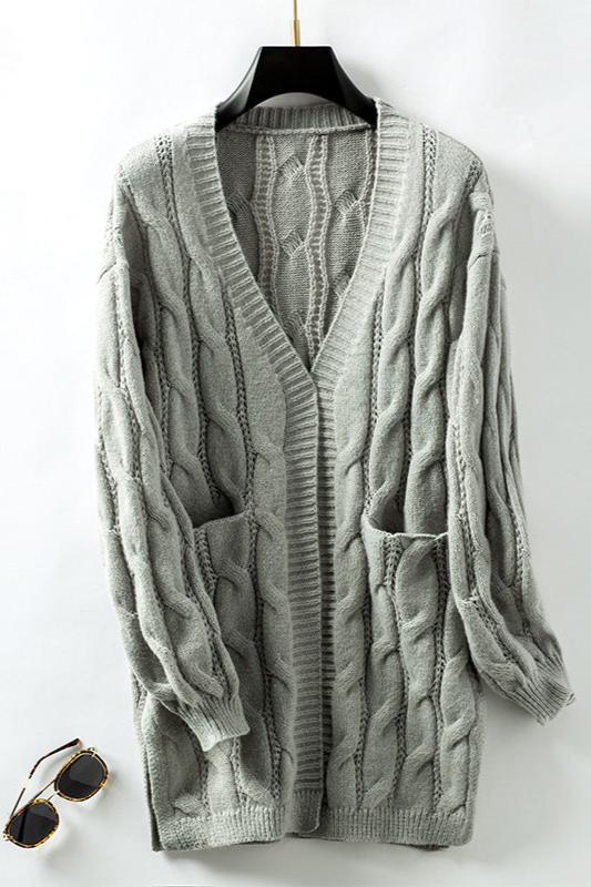 Warme Acryl Trui Kabelgebreid Elegante Cardigan