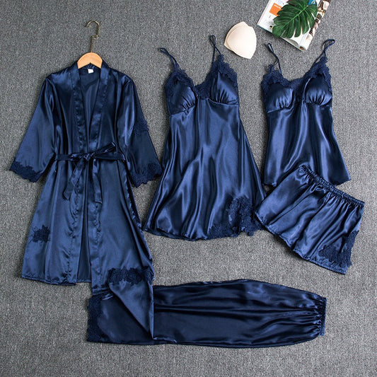 Dames Pyjama Set 4-Delig van Satijn met Kimono en Nachtjurk - StudioMarella