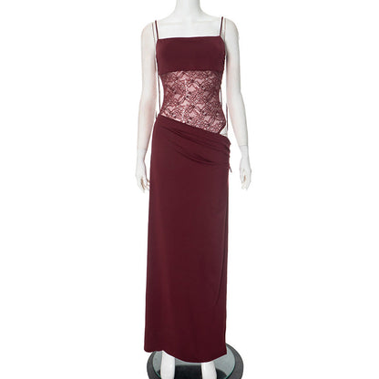 Vedara Maxi Jurk met Kant en Luxe Stof