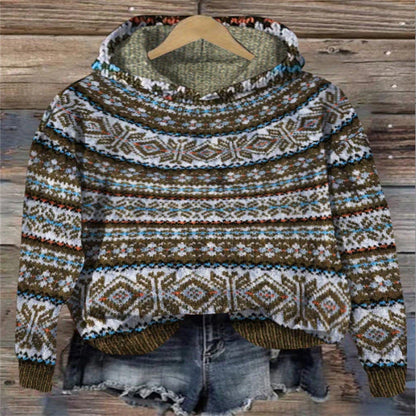 Dames Hoodie met Capuchon – Zachte Gebreide Trui Noors Patroon