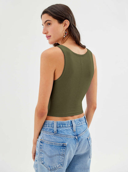 Dames Tanktop Zomerse Top Geribbeld Korte Mouw