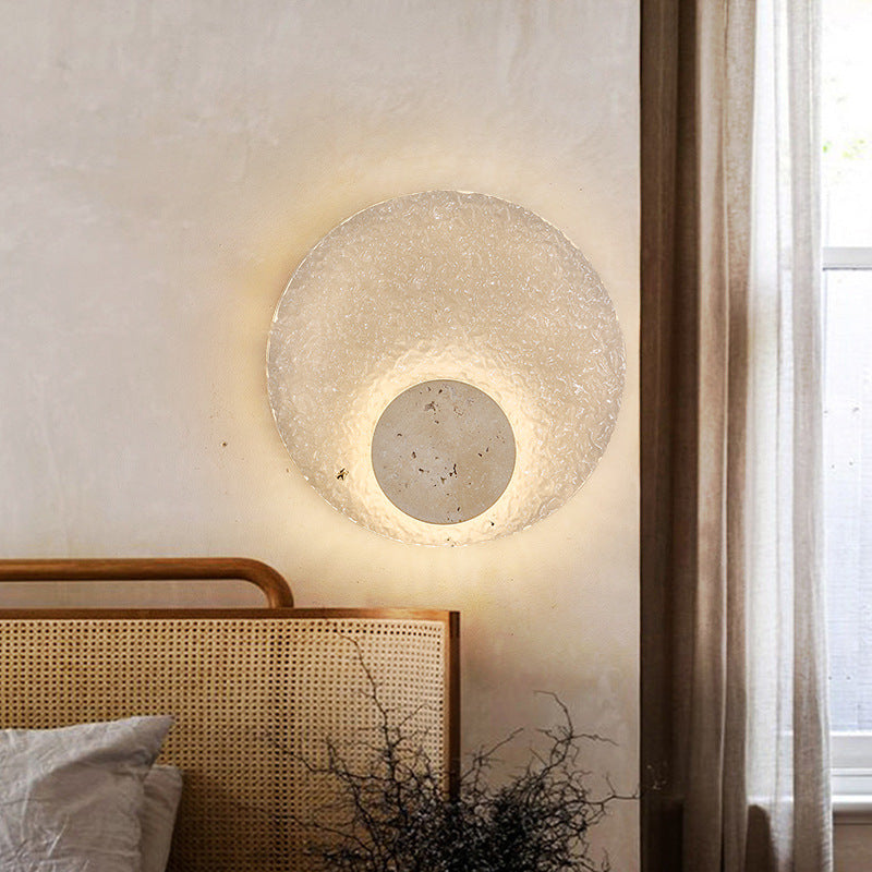 Wandlamp Travertijn Acryl Rond LED Minimalistisch Japandi Ø30 Slaapkamer Hal