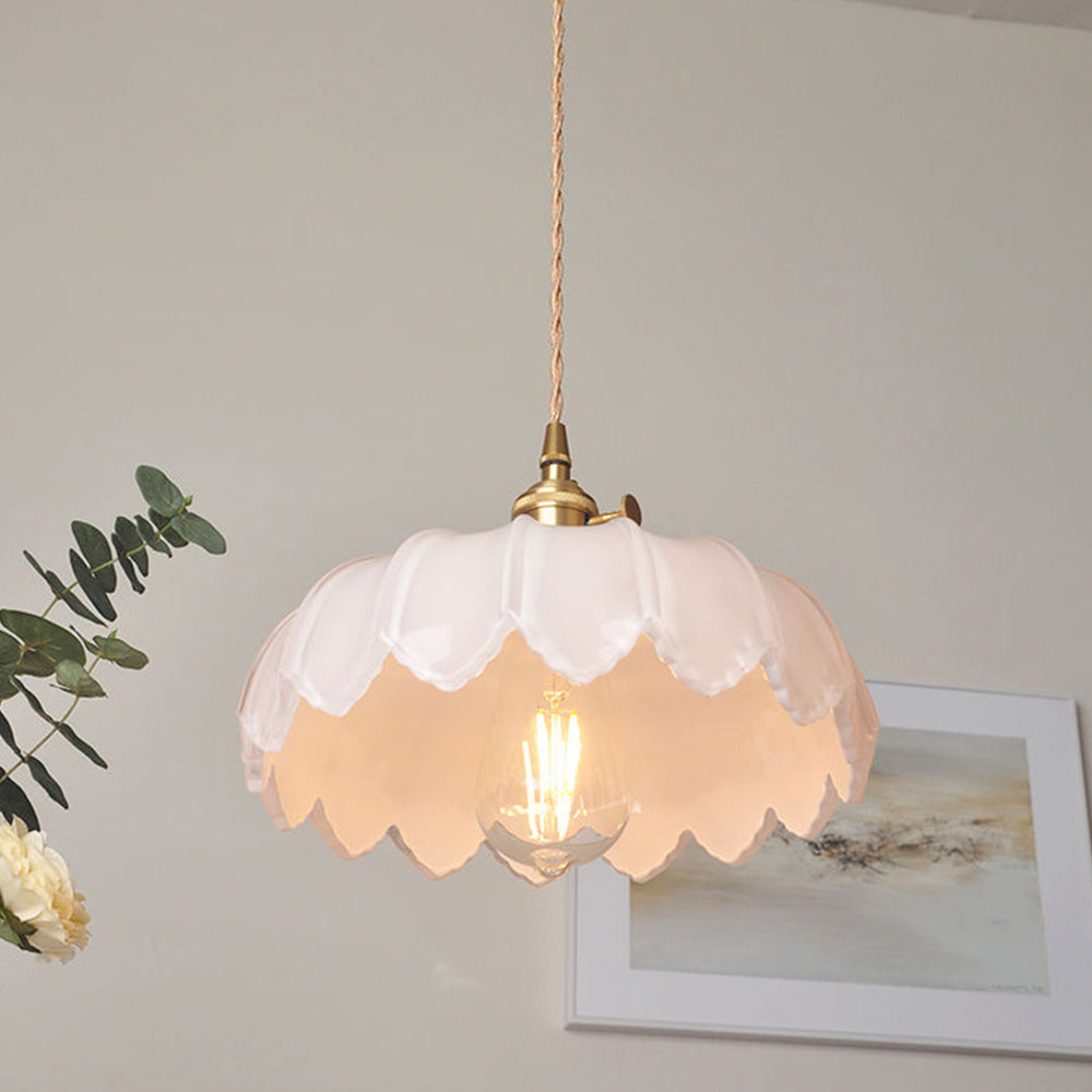 Hanglamp Glas Vintage Bloem Groen Koper 25cm Pendellamp Retro Woonkamer Eetkamer Romantisch