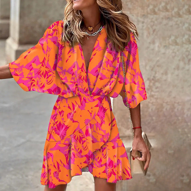 Vrouwelijke Zomerjurk met Vleermuismouwen Elegante Jurk voor Vrouw
