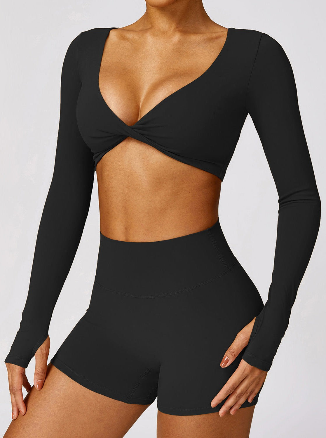 Vrouwelijke Crop Top Lange Mouwen met Twist Detail