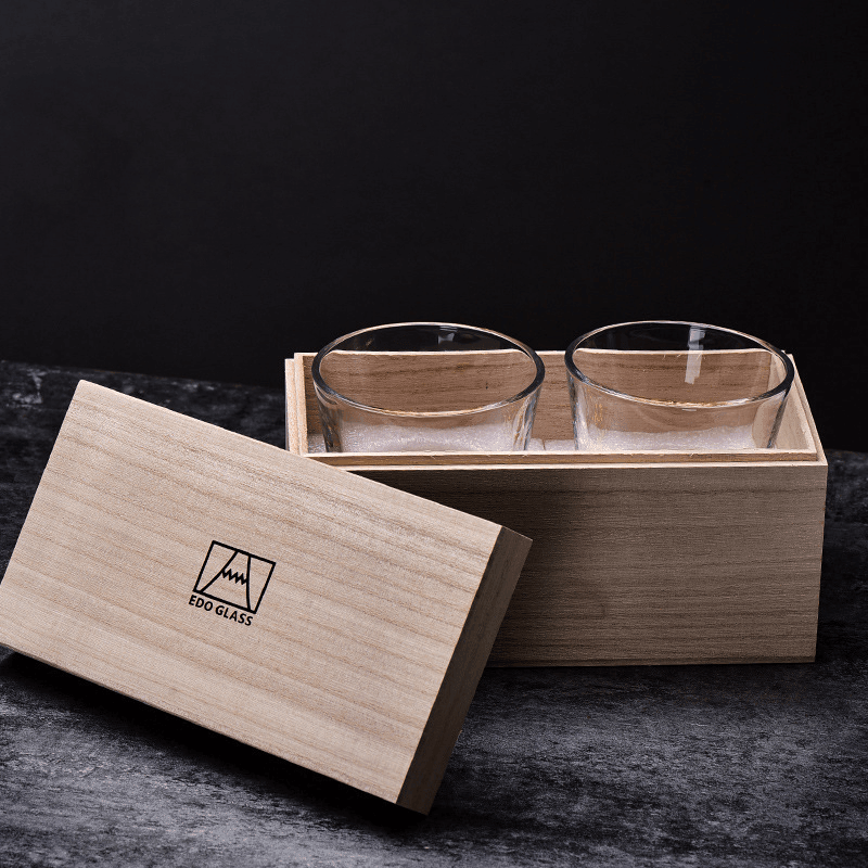 Whiskeyglas Edo Kiriko Handgemaakt Japans Kristal Set Houten Geschenkdoos Chamvin