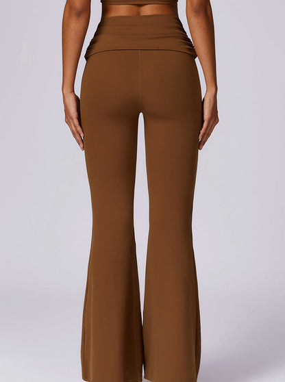 Hoge Taille Flared Broek Bruin Mokka Kleur → Hoge Taille Flared Broek in Bruine Mokka Tint - StudioMarella