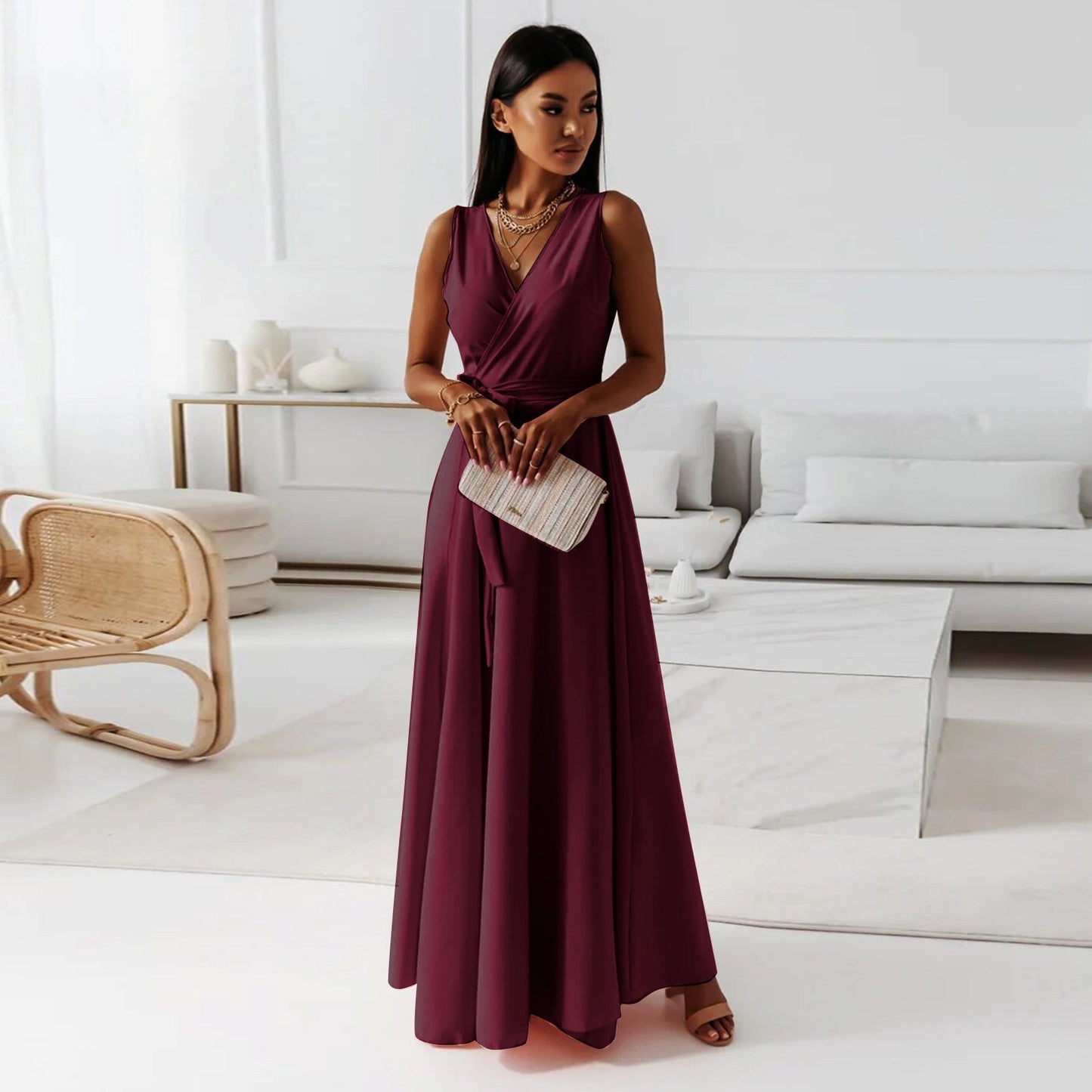 Elegante Avondjurk voor Dames Lange V-Hals Jurk