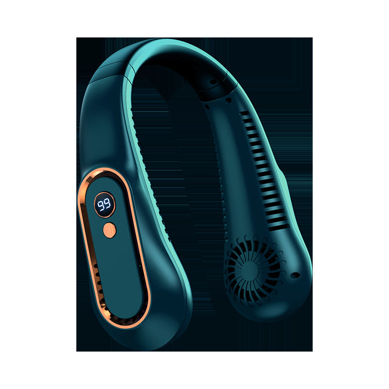 Draagbare Nekventilator met Digitaal Display Groen Wit Blauw Handsfree USB Oplaadbaar Mobiele Koeling