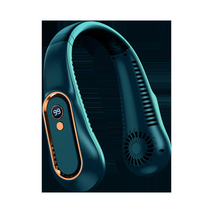 Draagbare Nekventilator met Digitaal Display Groen Wit Blauw Handsfree USB Oplaadbaar Mobiele Koeling