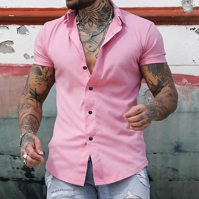 Mannen Korte Mouw Shirt Slim Fit Modern Design