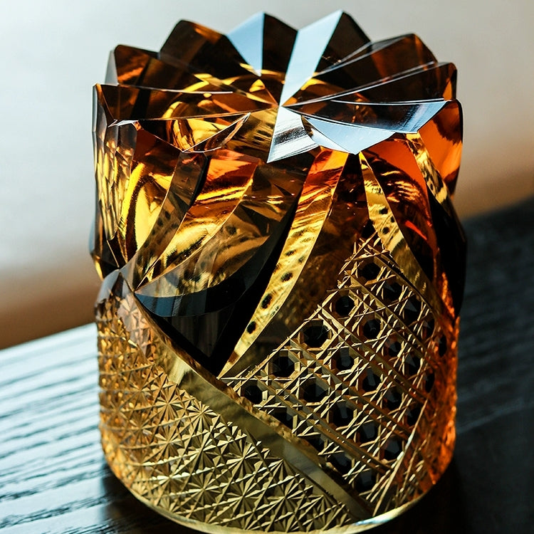 Whiskeyglas Edo Kiriko Dark Knight Handgemaakt Donker Amber Japans Kristal Houten Doos