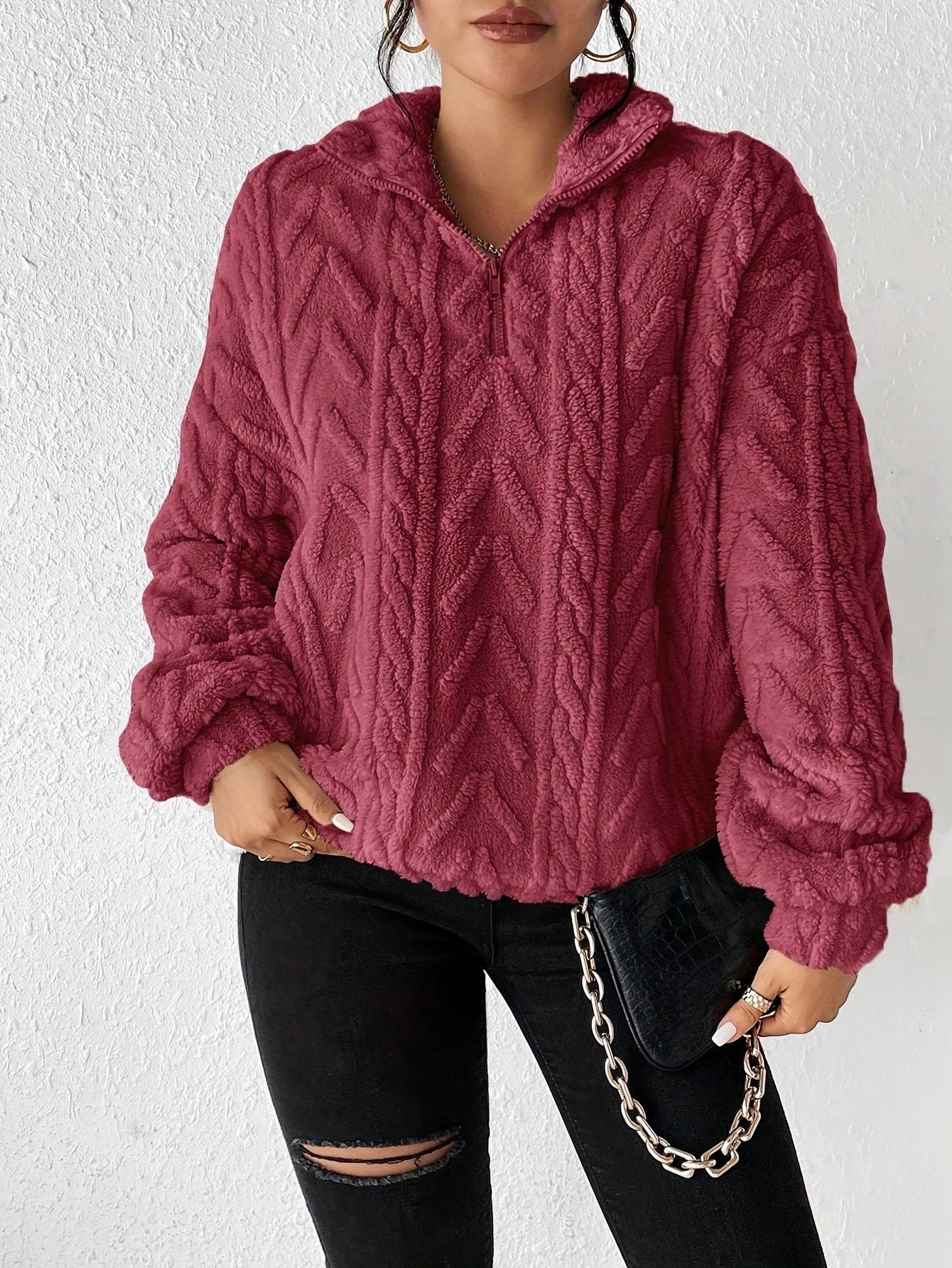 Dames Fleece Trui Warm en Zacht met Hoge Kraag