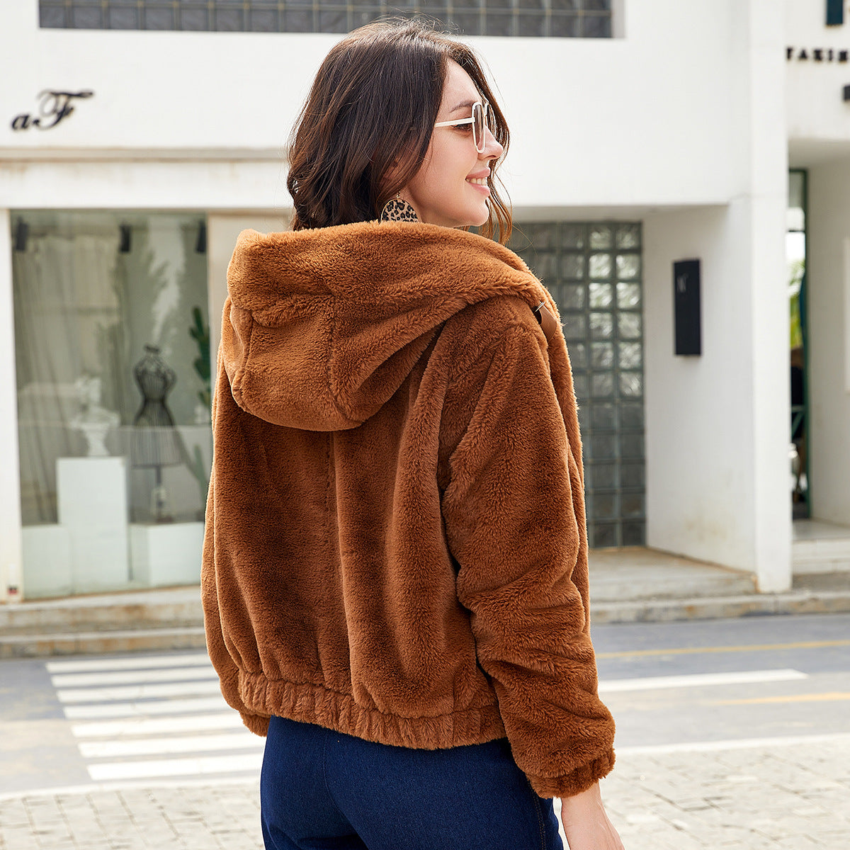 Dames Fleecejas met Capuchon Zacht Teddy Bontlook