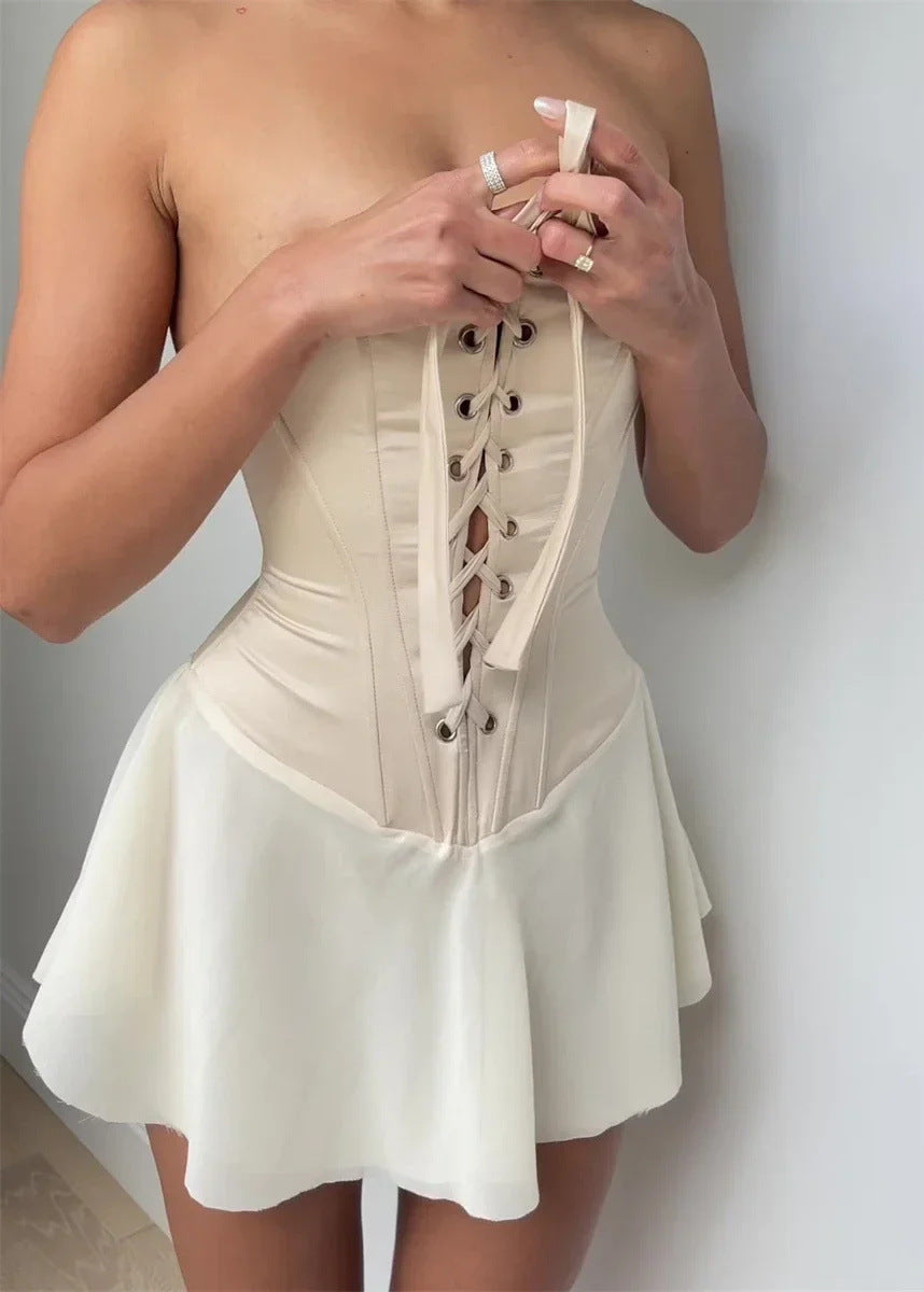 Dames Mini Jurk Corset Stijl Mouwloos Elegante Jurk