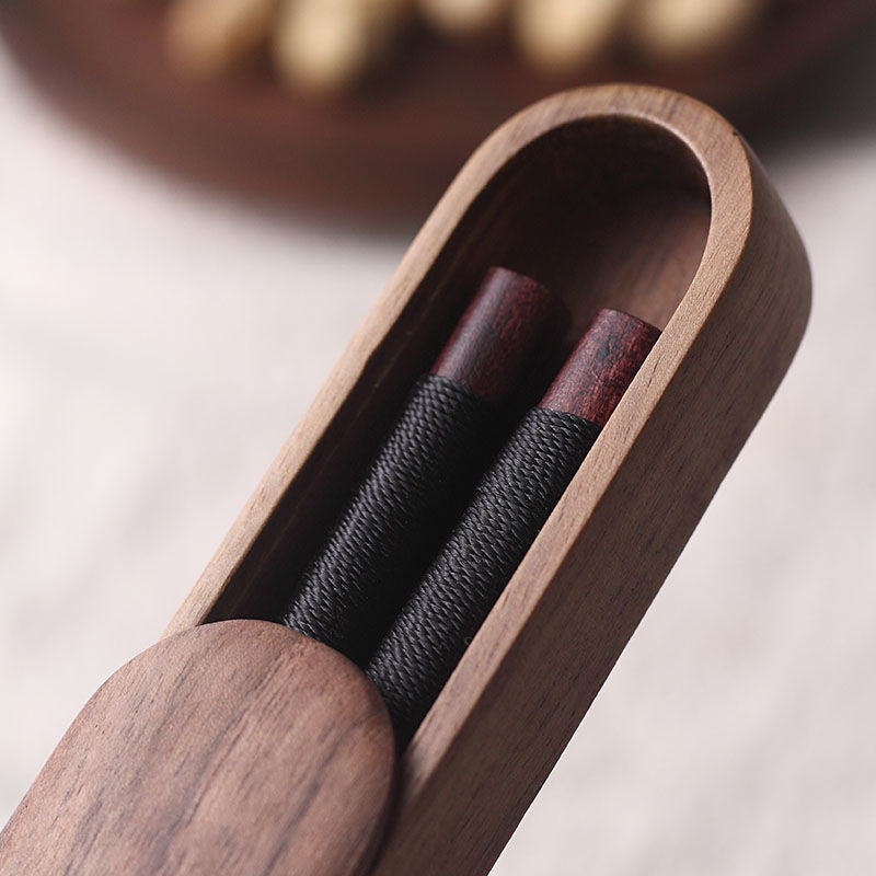 Eetstokjes Zwart Walnout Hout Handgemaakt Japan Decoratief Touw Houten Geschenkdoos
