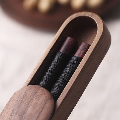 Eetstokjes Zwart Walnout Hout Handgemaakt Japan Decoratief Touw Houten Geschenkdoos