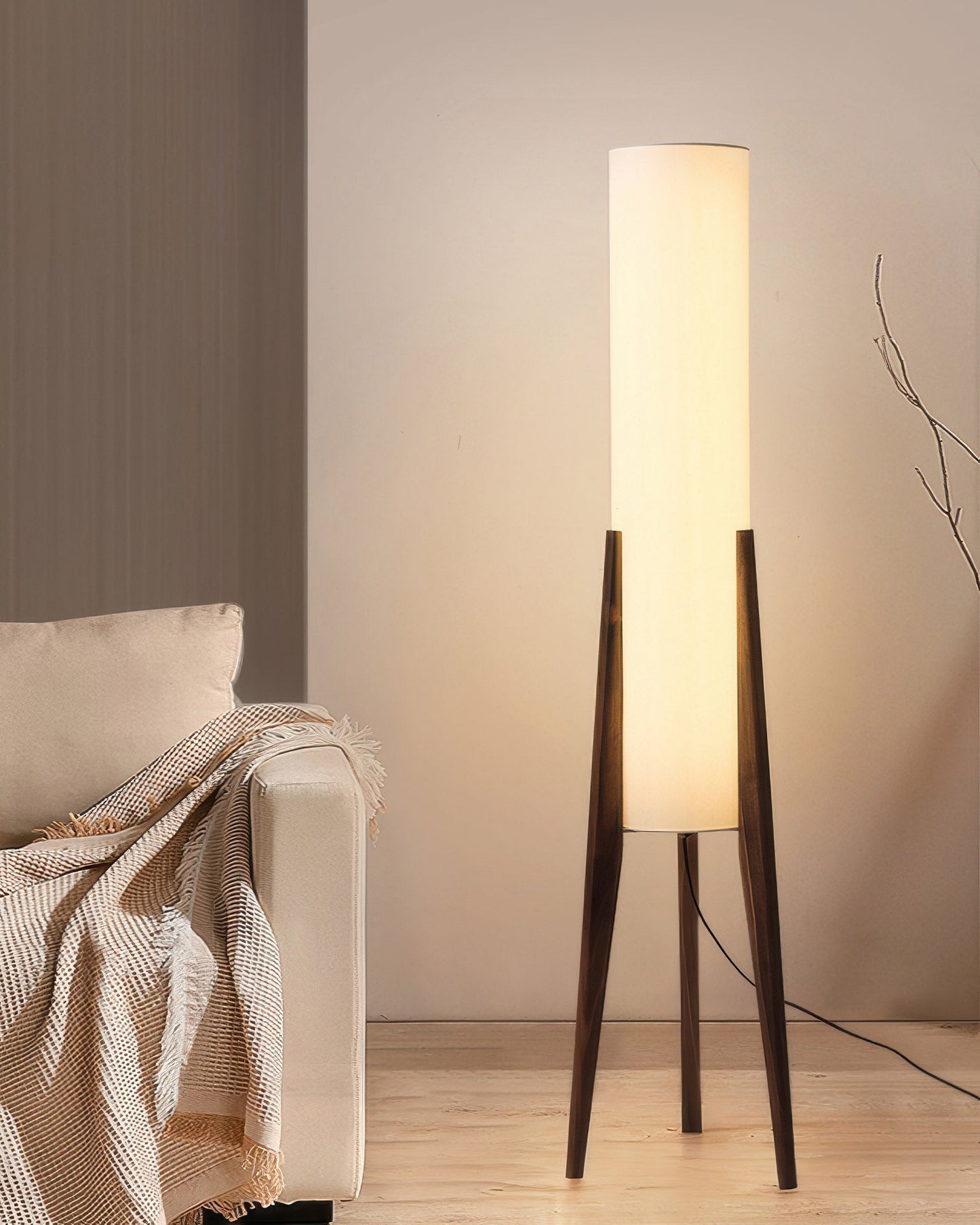 Vloerlamp Massief Walnoot Hout Scandinavisch Retro Stoffen Kap Led E27 12W Woonkamer Slaapkamer