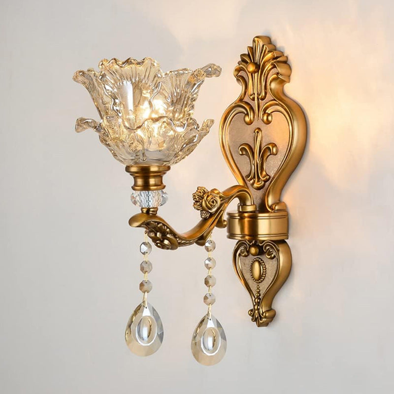Vintage Wandlamp Goud Glas Dubbele Klassiek Warm Wit Licht Binnenwandlamp E14 Slaapkamer Woonkamer Hal Decoratief Verlichting Muurlamp