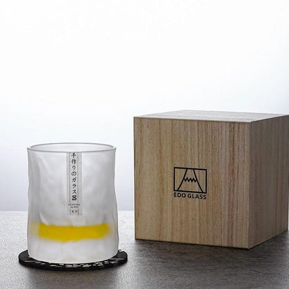 Whiskeyglas Edo Kiriko Glacier Japans Handgesneden Kristal Houten Geschenkdoos