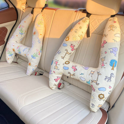 Autokussen Kind Hoofdsteun Katoenmix 67x50cm Beige Reiskussen Auto Neksteun Kinderstoel Lange Rit Comfort Slaapondersteuning