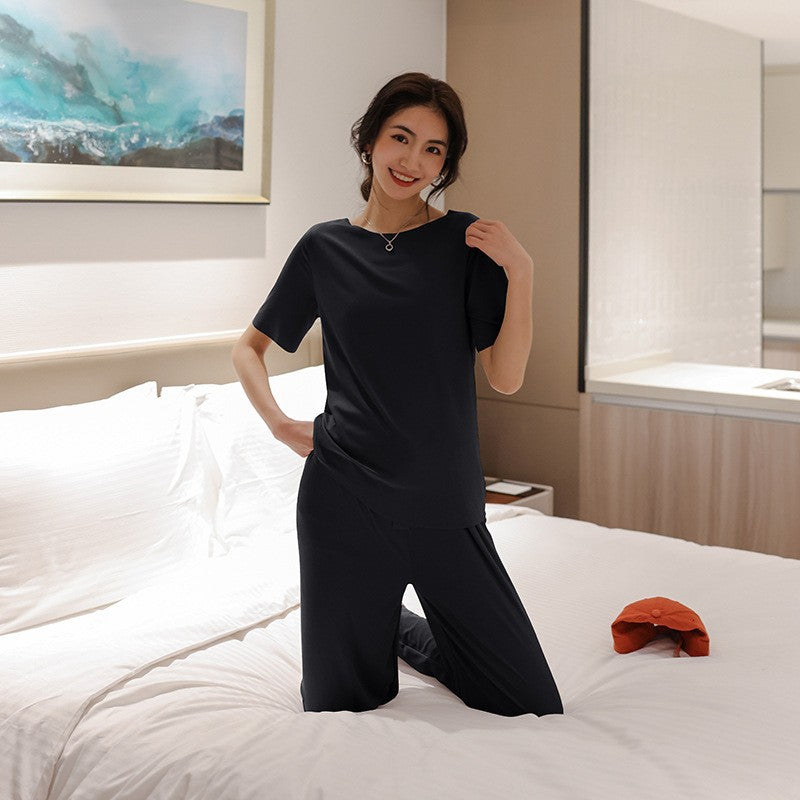 Wella Zomer Pyjama Set Korte Mouwen Wijde Pijpen IJsblauw