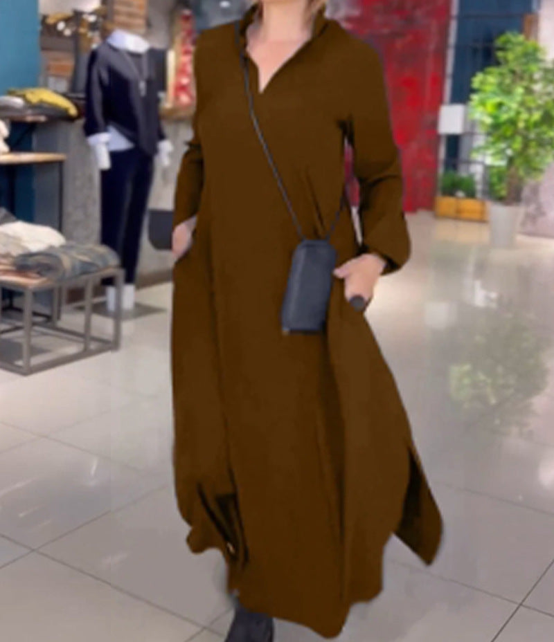 Elegante Jurk met V-hals en Lange Mouwen voor Vrouw