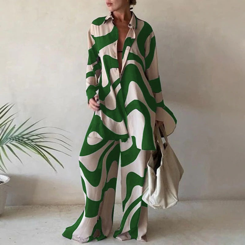 Dames Blouse en Broek Set Lange Mouwen Wijd Zomermodel