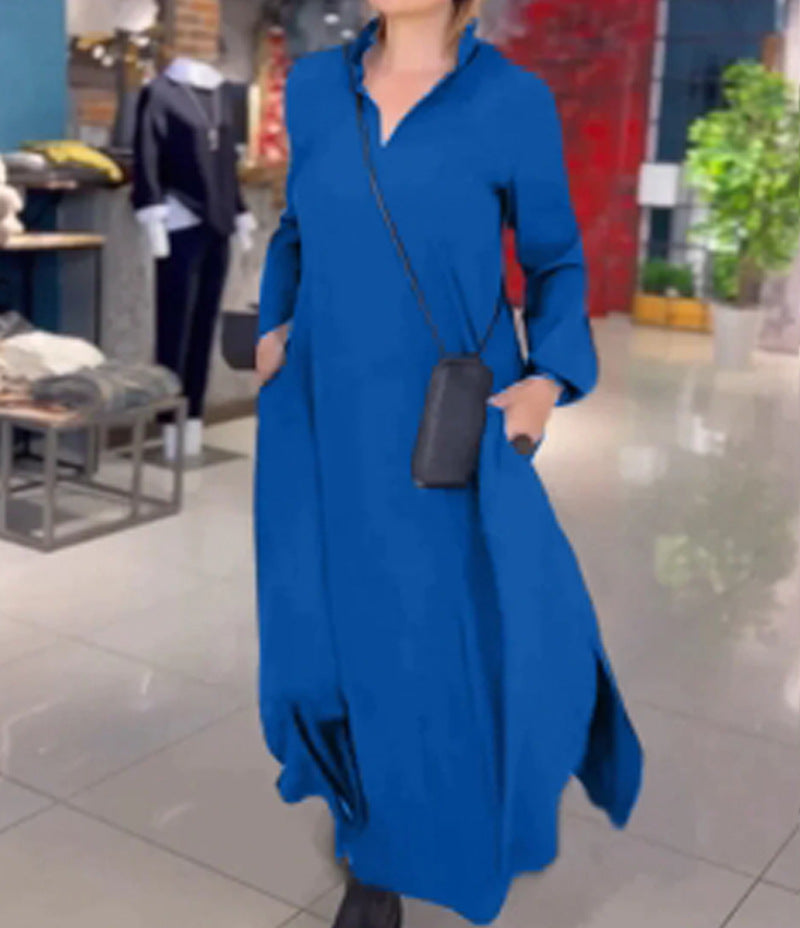 Elegante Jurk met V-hals en Lange Mouwen voor Vrouw
