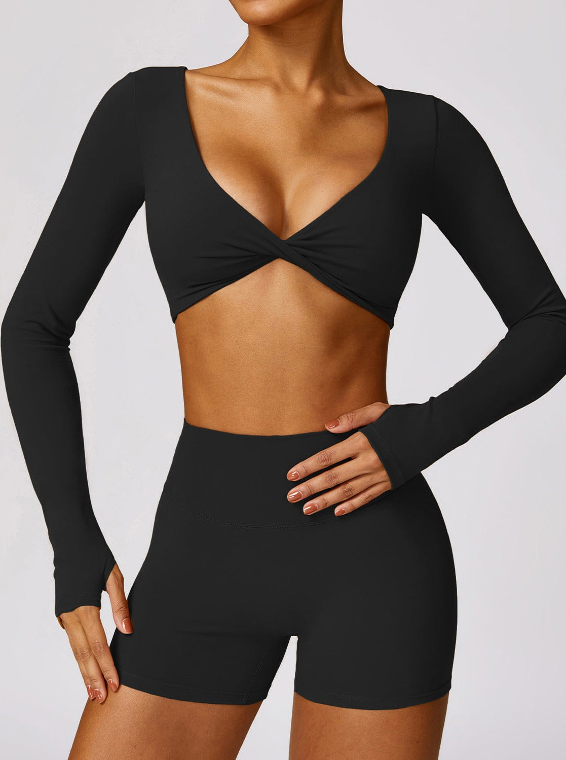 Vrouwelijke Crop Top Lange Mouwen met Twist Detail