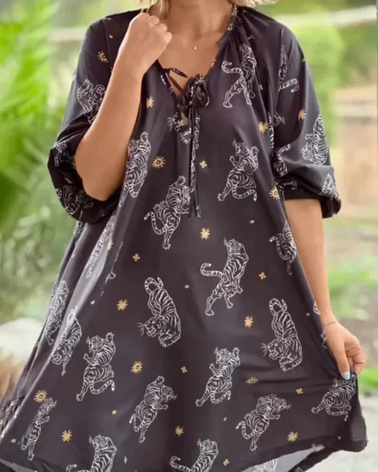 Zomerjurk V-hals Leuke Bloemenprint Jurk