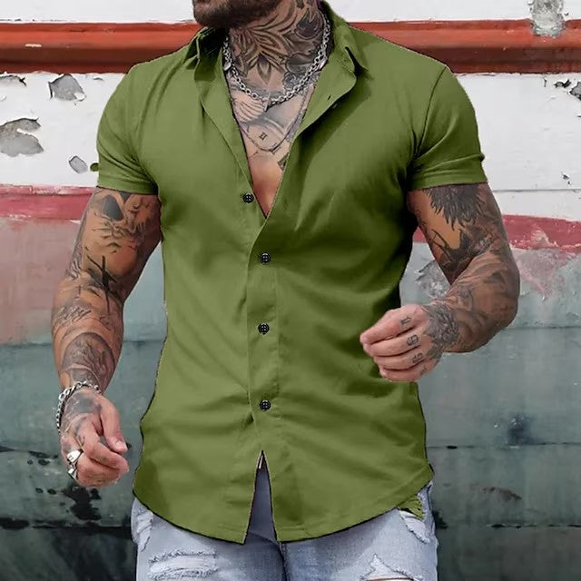 Mannen Korte Mouw Shirt Slim Fit Modern Design
