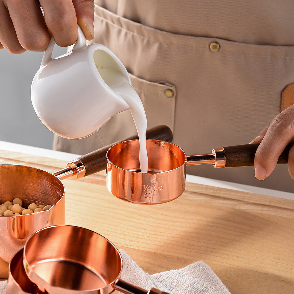 Maatlepels en Maatbekers Set RVS Eikenhout 8-delig Keuken Bakken Koken Precisie Meten Cup Set