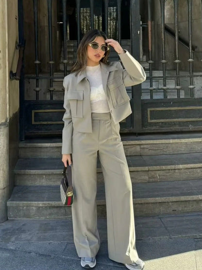Tweedelige Set Dame High Waist Pantalon en Jasje - StudioMarella