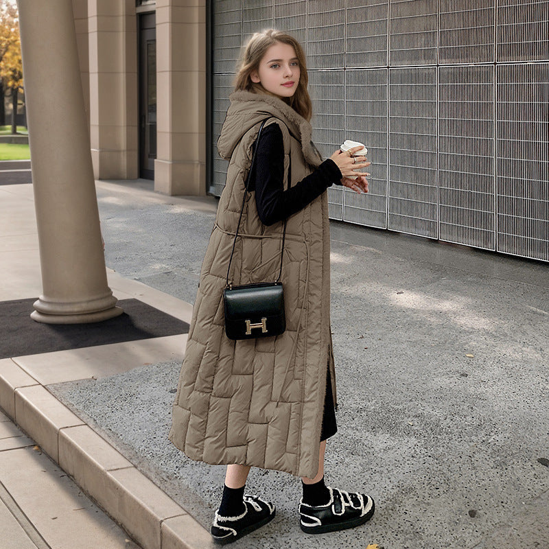 Gewatteerde Vest Lange Warmte Polyester Donzen Look