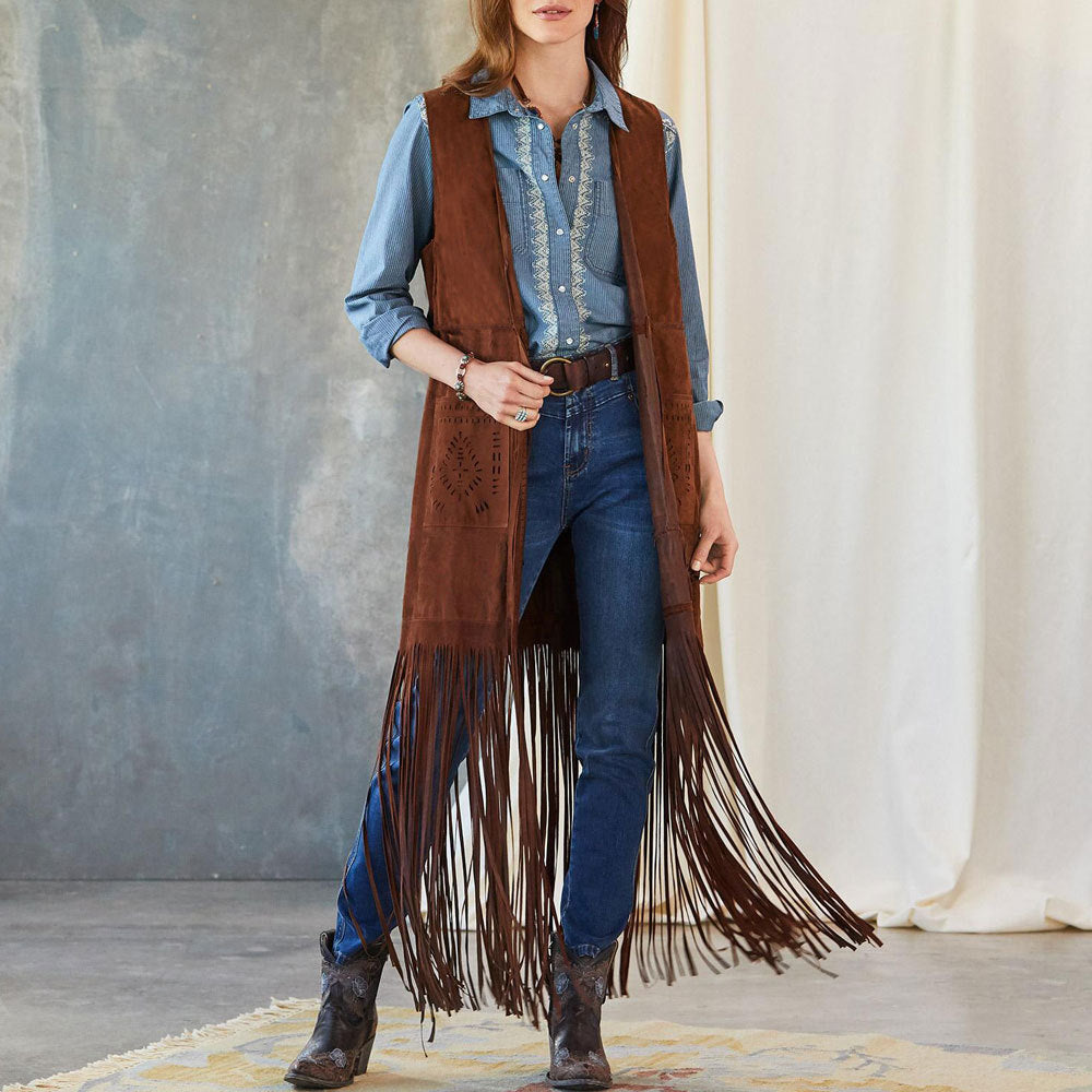 Vrouwen Gilet Lange Leren Jas