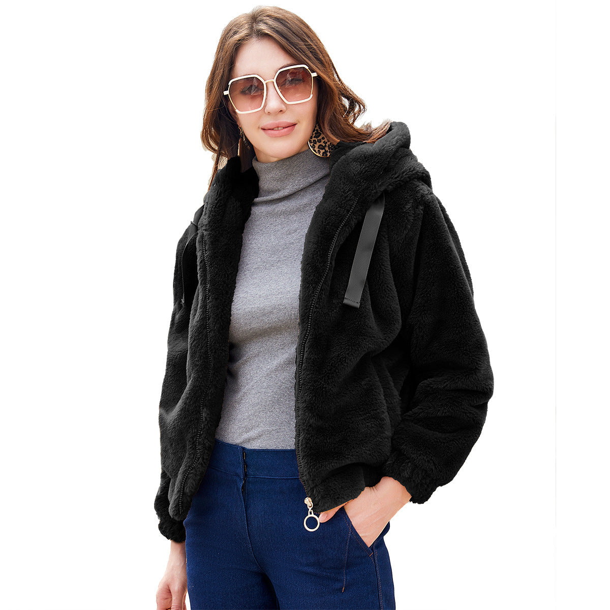 Dames Fleecejas met Capuchon Zacht Teddy Bontlook