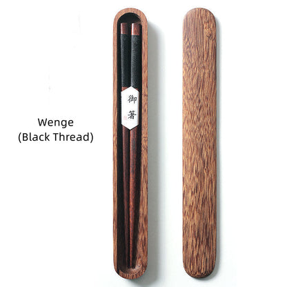 Eetstokjes Zwart Walnout Hout Handgemaakt Japan Decoratief Touw Houten Geschenkdoos