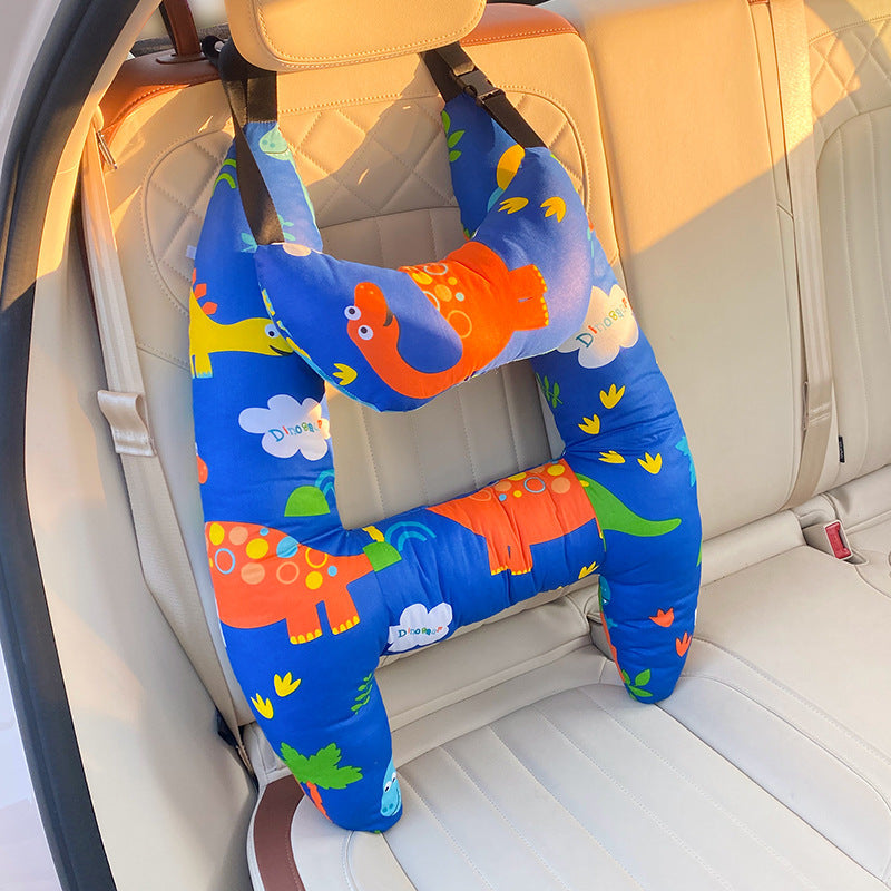 Autokussen Kind Hoofdsteun Katoenmix 67x50cm Beige Reiskussen Auto Neksteun Kinderstoel Lange Rit Comfort Slaapondersteuning