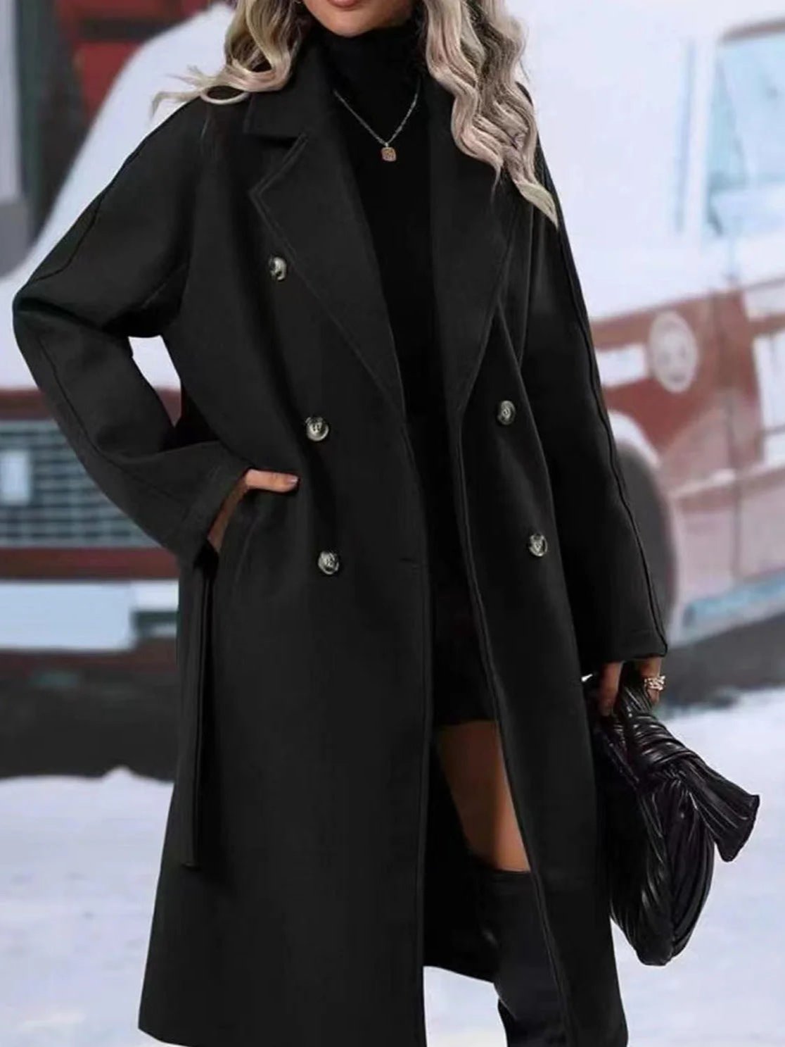 Dames Coat van Wol met Dubble Pet
