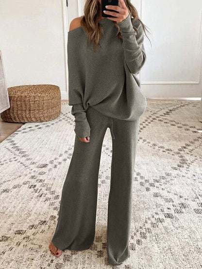 Dames Gebreide Set Off-Shoulder Top Comfortabel en Stijlvol