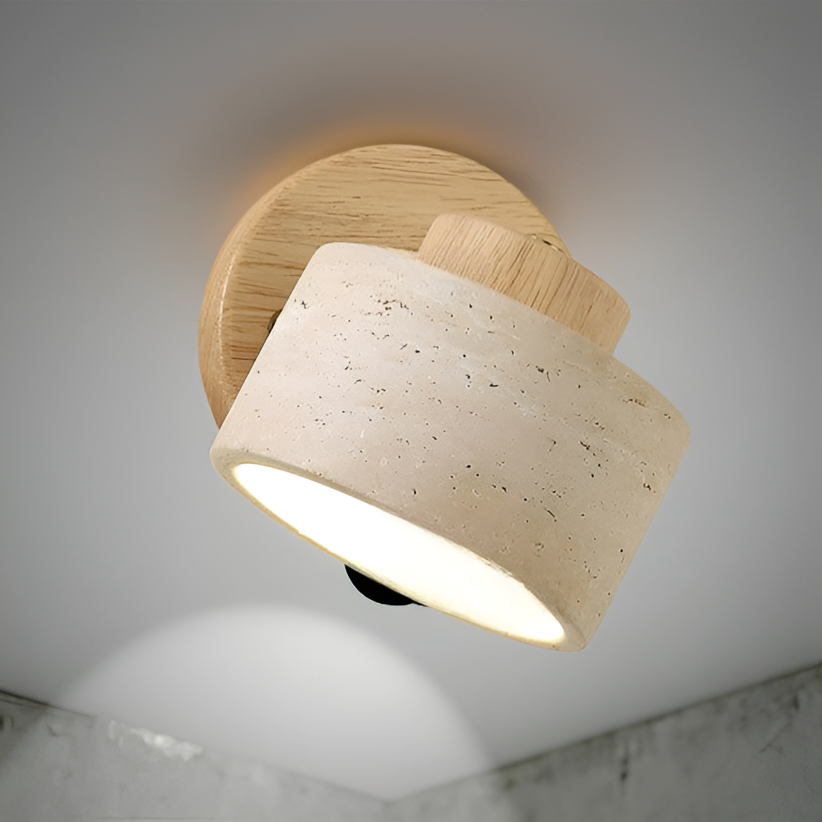 Wandlamp Travertin Steen LED E27 3000K Japandi Compact Rond