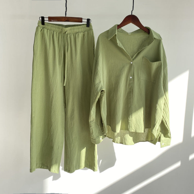 Linnen Broek en Hemd Set Hoge Taille van Katoen